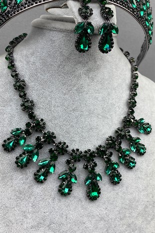 Green Mia Bridal Henna Crown and Necklace Set