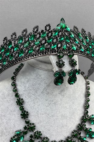 Green Mia Bridal Henna Crown and Necklace Set