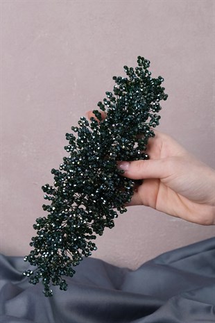 Yeşil Nilsu Boncuklu Gelin Tacı ve Türban Aksesuarı