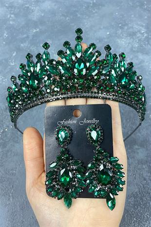 Green Pera Bridal Henna Tiara and Stud Earring Set