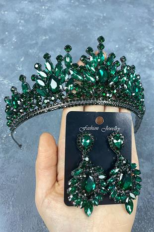 Green Pera Bridal Henna Tiara and Stud Earring Set