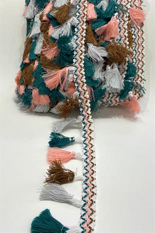 Yeşil Rengarenk Pamuk Topuzlu Saçak Püskül