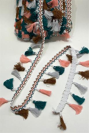 Yeşil Rengarenk Pamuk Topuzlu Saçak Püskül