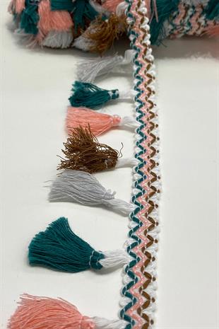 Yeşil Rengarenk Pamuk Topuzlu Saçak Püskül