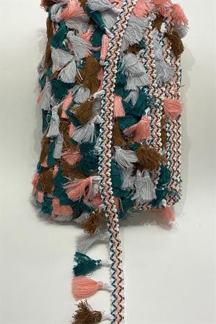 Yeşil Rengarenk Pamuk Topuzlu Saçak Püskül