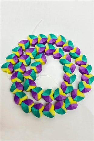 Yeşil Renk Kalp Desen Fimo Hamur Boncuk