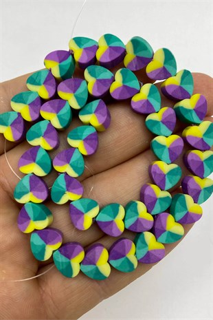 Yeşil Renk Kalp Desen Fimo Hamur Boncuk