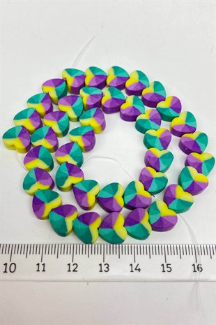 Yeşil Renk Kalp Desen Fimo Hamur Boncuk