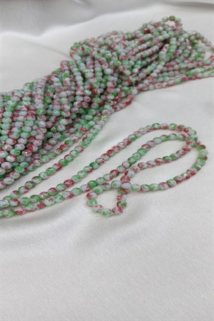 Yeşil Renkli Desenli Dizi Cam Boncuk 8 mm