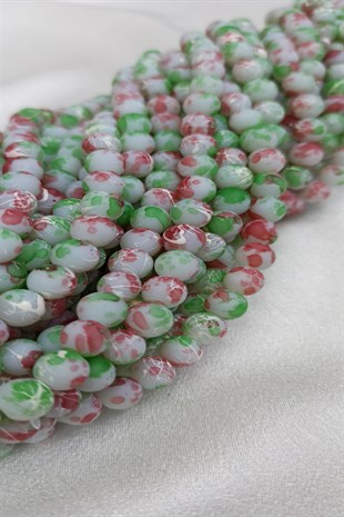 Yeşil Renkli Desenli Dizi Cam Boncuk 8 mm