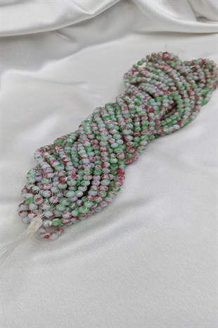 Yeşil Renkli Desenli Dizi Cam Boncuk 8 mm