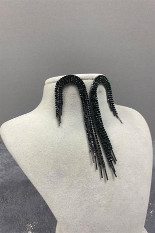 Yeşil Sallantılı Abiye Taşlı Küpe