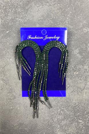 Yeşil Sallantılı Abiye Taşlı Küpe