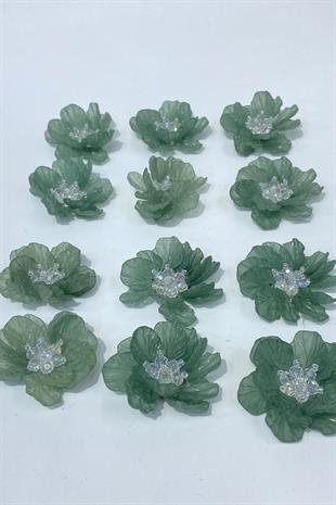 Yeşil Sedef Yapraklı Kristal Boncuklu İncili Broş