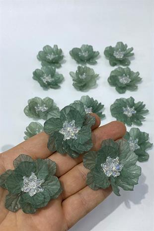 Yeşil Sedef Yapraklı Kristal Boncuklu İncili Broş