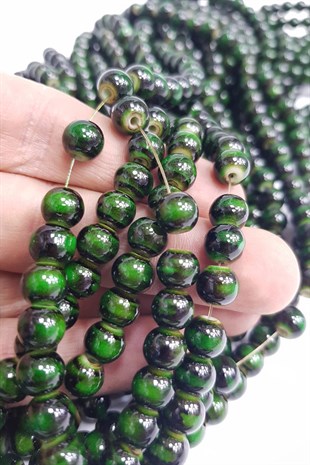 Yeşil Siyah Desenli Dizi Cam Boncuk