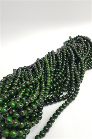 Yeşil Siyah Desenli Dizi Cam Boncuk