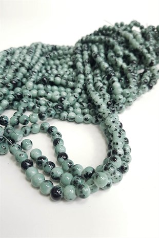 Yeşil Siyahlı Desenli Dizi Cam Boncuk