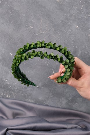 Green Water Enamel Beaded Bridal Henna Crown