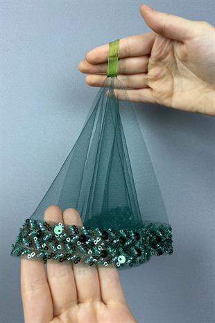 Green Su Vip Model Beaded Bridal Halay Handkerchief 1 pcs