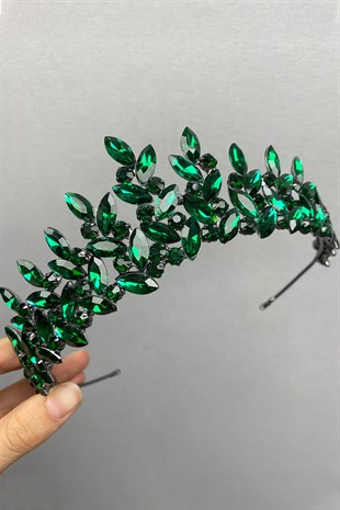 Green Subra Bridal Henna Tiara and Earrings