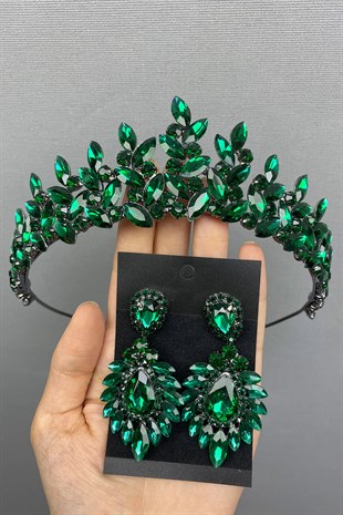 Green Subra Bridal Henna Tiara and Earring
