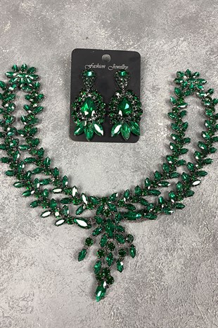 Green Sultan Pediment Bridal Henna Hair Accessory And Stone Earring