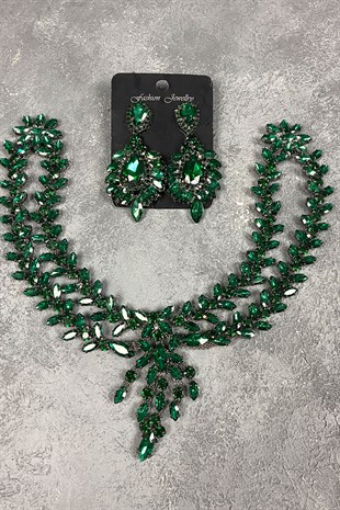 Green Sultan Pediment Bridal Henna Hair Accessory and Earring