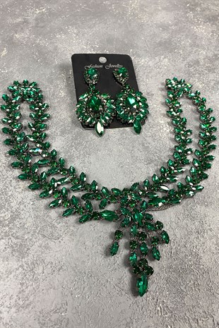 Green Sultan Pediment Bridal Henna Hair Accessory and Earring
