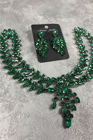 Green Sultan Pediment Bridal Henna Hair Accessory And Earring Set