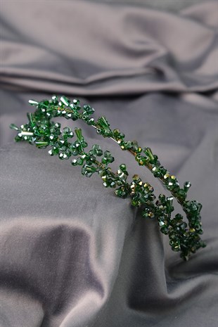 تاليا الخضراء صف مزدوج مطرز تاج الحناء الزفاف