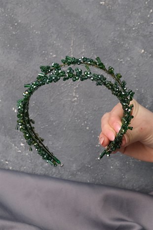 تاليا الخضراء صف مزدوج مطرز تاج الحناء الزفاف