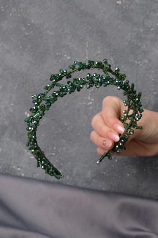 تاليا الخضراء صف مزدوج مطرز تاج الحناء الزفاف