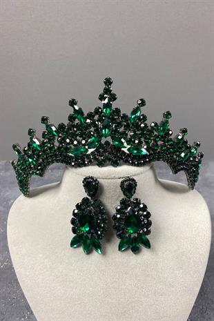 Green Tokyo Stone Bridal Henna Tiara and Stud Earrings