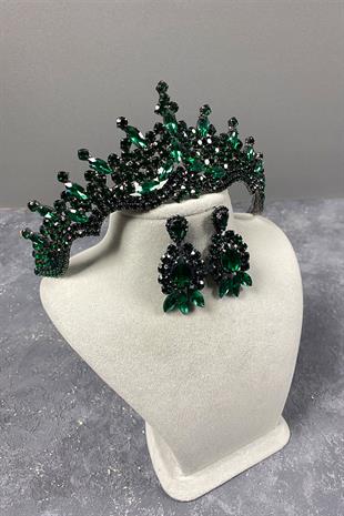 Green Tokyo Stone Bridal Henna Tiara and Stud Earrings