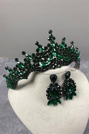 Green Tokyo Stone Bridal Henna Tiara and Stud Earrings