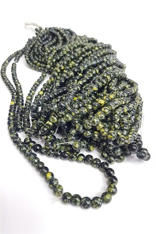 Yeşil Ton Renkli Desenli Dizi Cam Boncuk