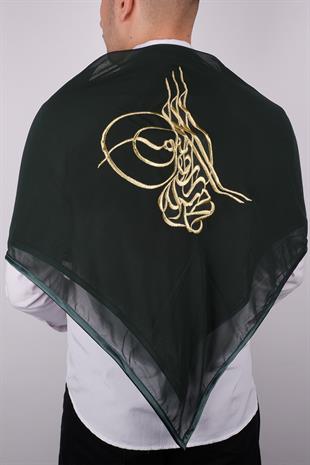 Yeşil Tuğralı Gold Nakışlı Biyeli Damat Örtüsü