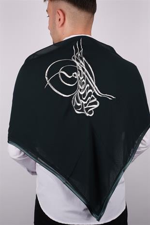 Yeşil Tuğralı Gümüş Nakışlı Biyeli Damat Örtüsü