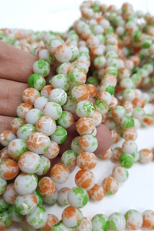 Yeşil-Turuncu Desenli Dizi Cam Boncuk