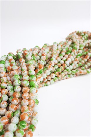 Yeşil-Turuncu Desenli Dizi Cam Boncuk