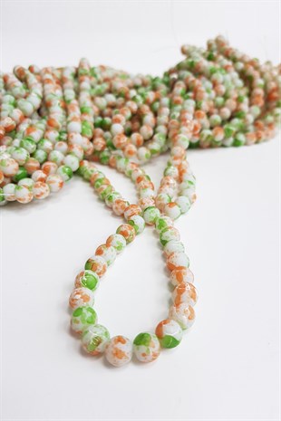 Yeşil-Turuncu Desenli Dizi Cam Boncuk