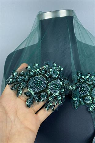 Yeşil Vip Model Gelin Kına Duvağı Yüz Örtüsü