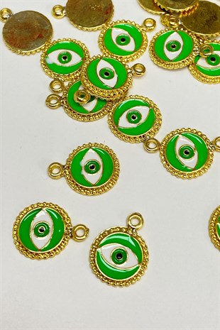 Yeşil Yuvarlak Göz Motifli Kolye Ucu 1 Adet