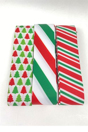 Yılbaşı Desen Çizgili 3lü Kurdele 