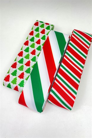 Yılbaşı Desen Çizgili 3lü Kurdele 