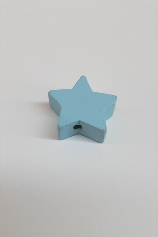 Yıldız Desenli Açık Mavi Ahşap Boncuk