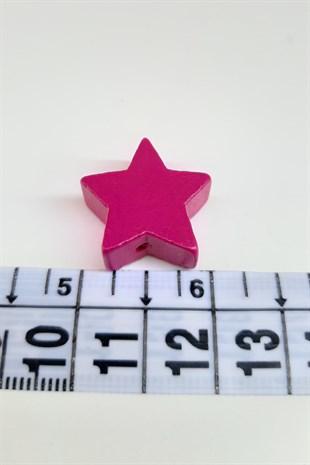 Yıldız Desenli Fuşya Ahşap Boncuk