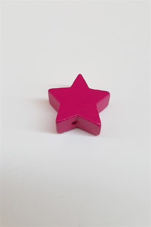 Yıldız Desenli Fuşya Ahşap Boncuk