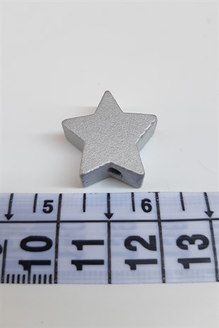 Yıldız Desenli Gümüş Renk Ahşap Boncuk